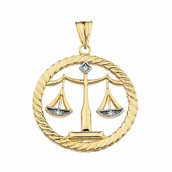 10k Real Gold Diamond Scales of Justice Pendant